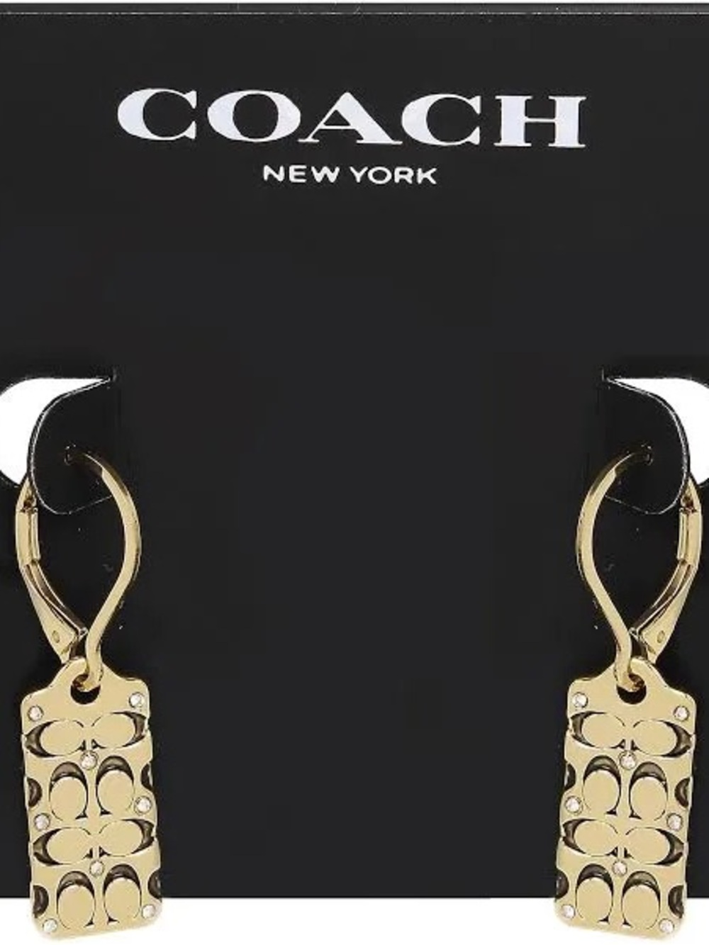 Coach Gold-Tone Signature Rectangle Drop Earrings